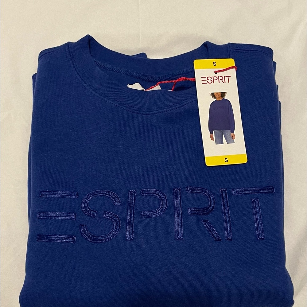 Esprit Logo Fleece Crewneck Sweatshirt Blue Viral 80's Oversized Size S